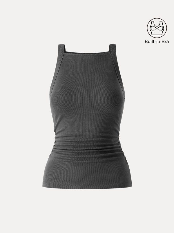 Plantive Chic Square Neck Ruched Rib Bra Tank - Image 16