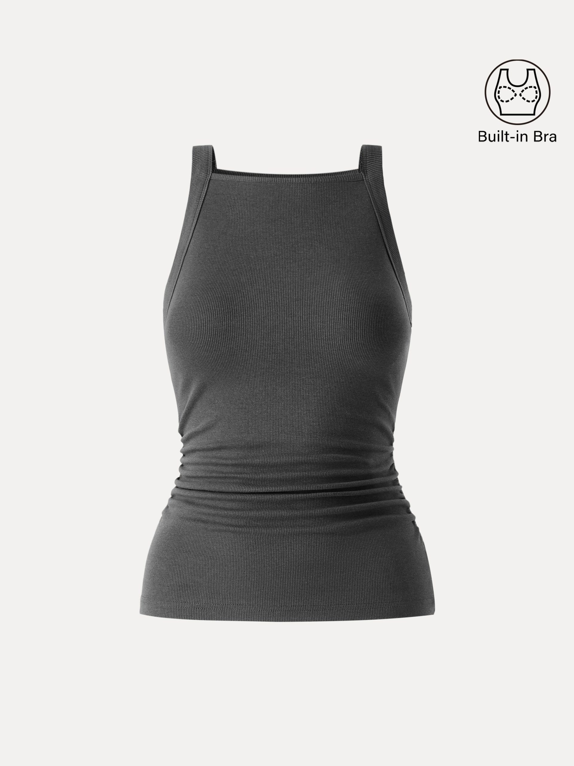 Plantive Chic Square Neck Ruched Rib Bra Tank - Image 16