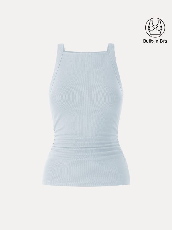 Plantive Chic Square Neck Ruched Rib Bra Tank - Image 11