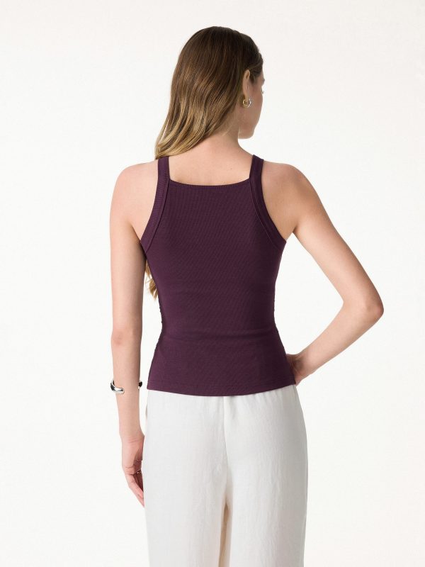 Plantive Chic Square Neck Ruched Rib Bra Tank - Image 7
