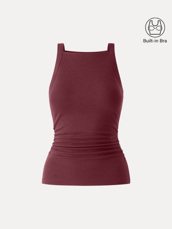 Plantive Chic Square Neck Ruched Rib Bra Tank - Image 13