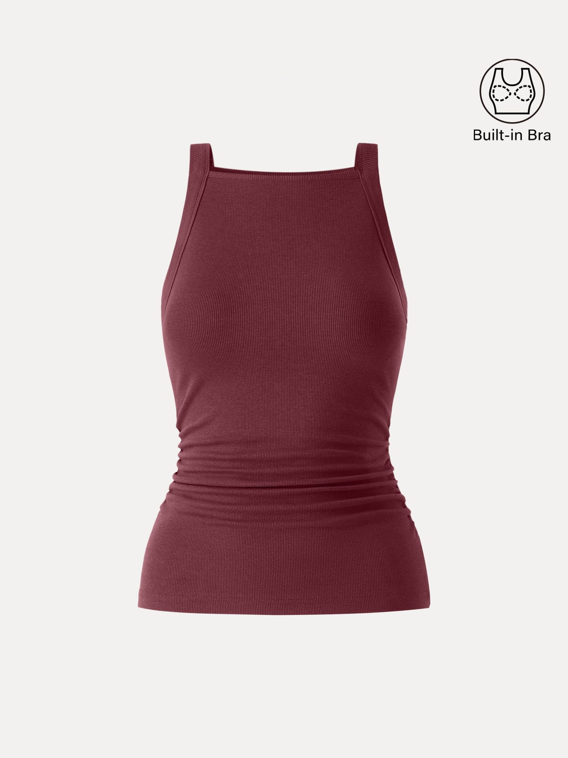 Plantive Chic Square Neck Ruched Rib Bra Tank - Image 13