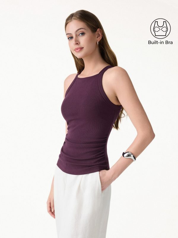 Plantive Chic Square Neck Ruched Rib Bra Tank - Image 4