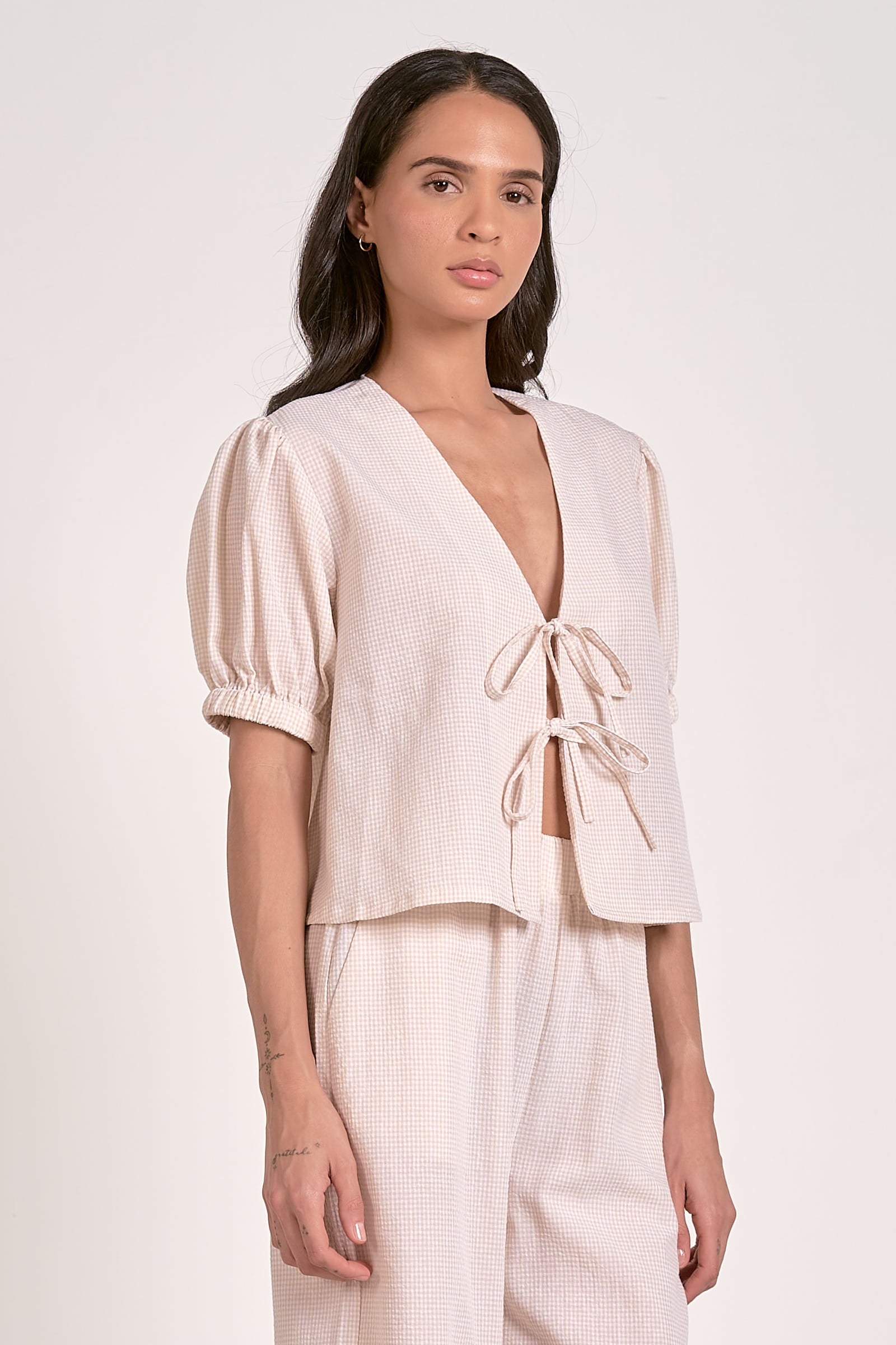 Dolce Top in Tan Seersucker - Image 3