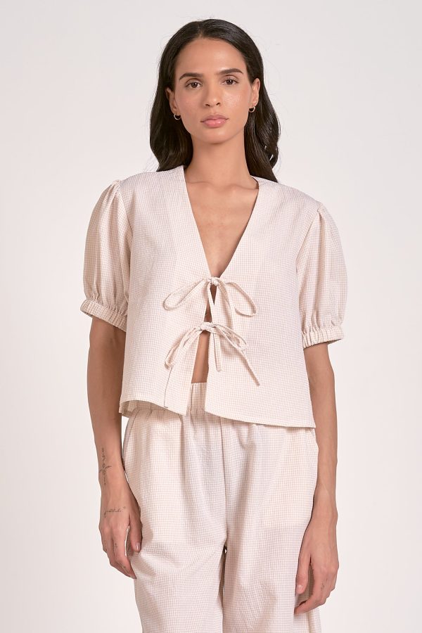 Dolce Top in Tan Seersucker