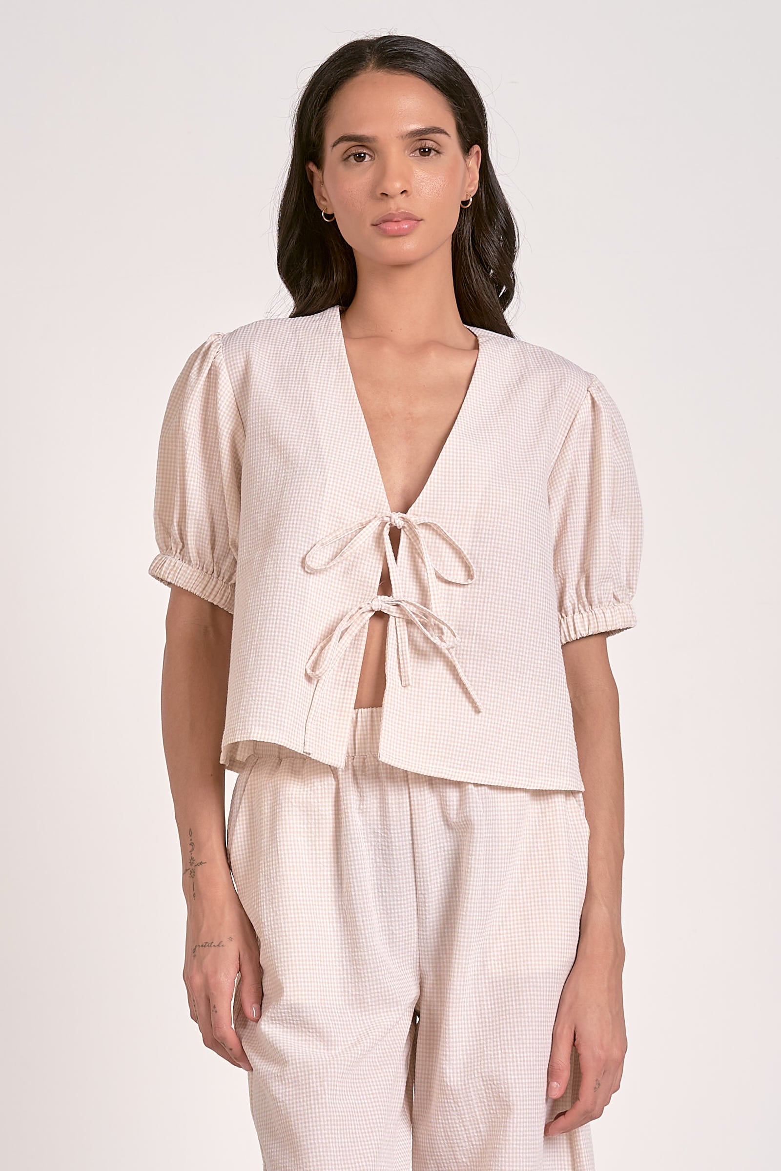 Dolce Top in Tan Seersucker - Image 1