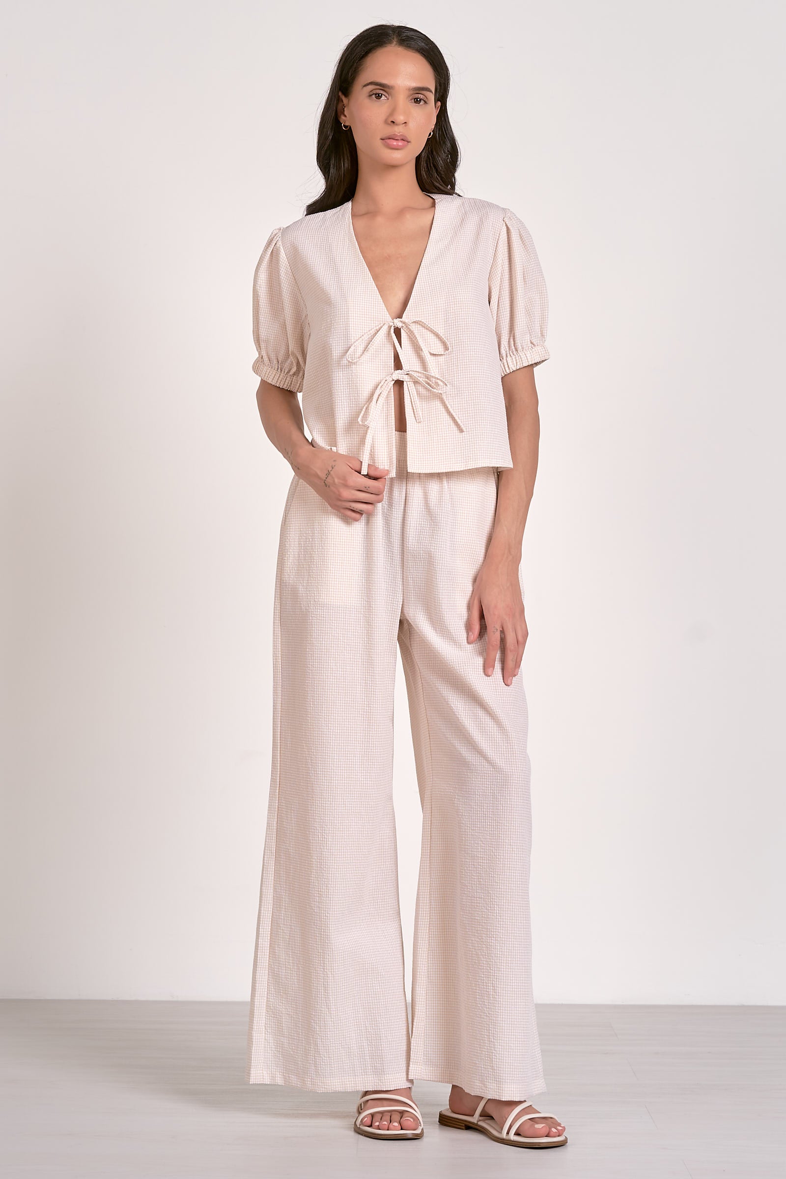 Vita Pants in Tan Seersucker - Image 1