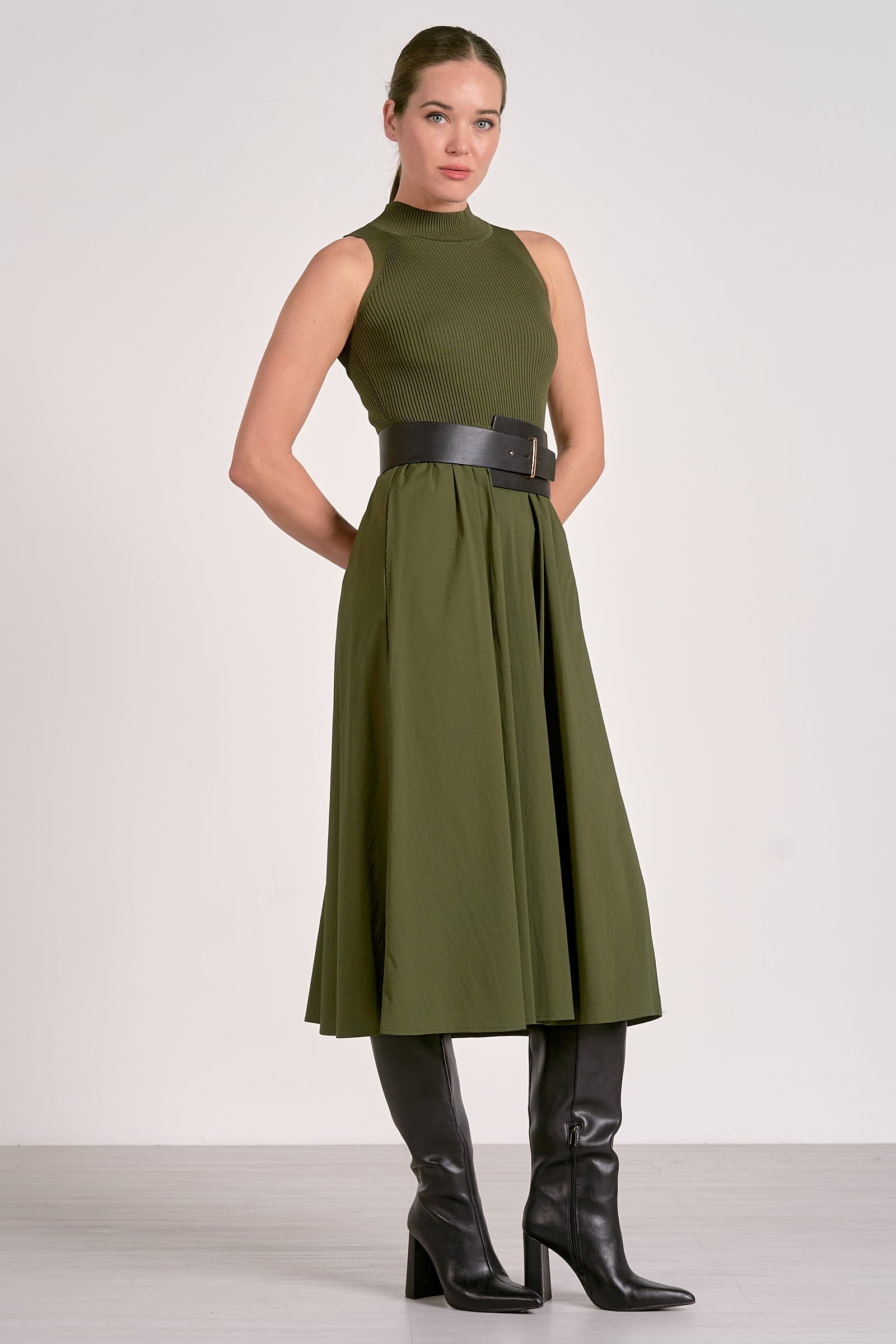 Elan Elsie Mixed Media Maxi Dress in Pine - Image 2