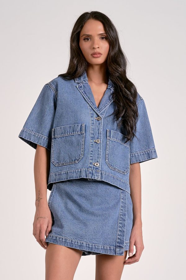 Elan Denim Short Sleeve Top