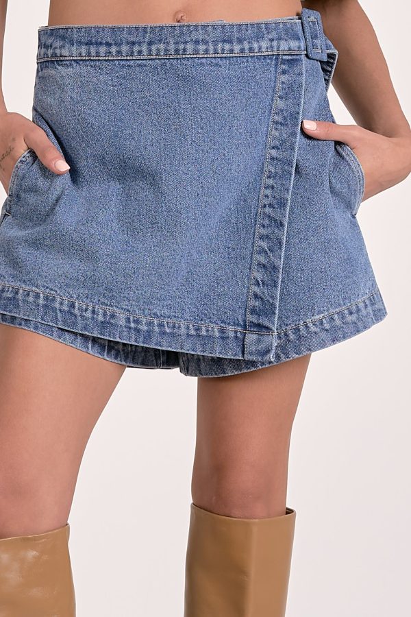 Elan Slanted Front Skort in Denim - Image 5