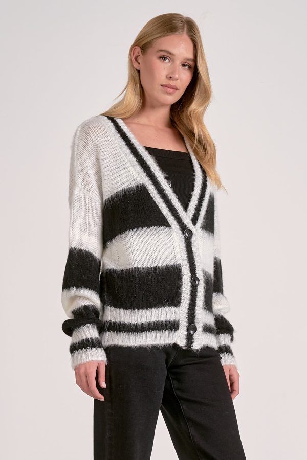 Elan Striped V-Neck Cardigan Sweater - Image 3