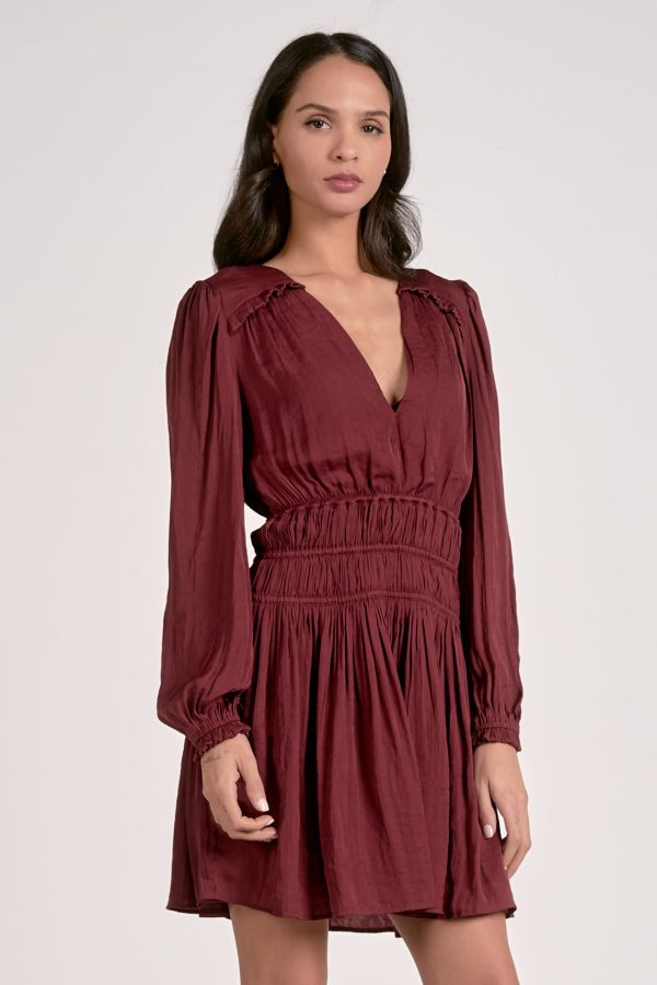 Elan Long Sleeve Gathered Mini Dress