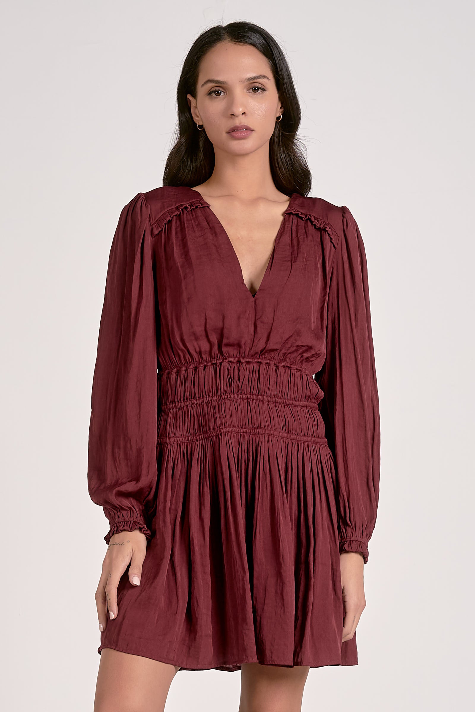 Elan Long Sleeve Gathered Mini Dress - Image 2