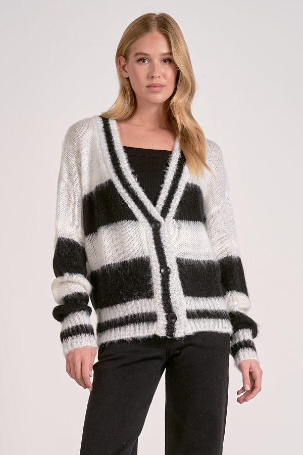 Elan Striped V-Neck Cardigan Sweater