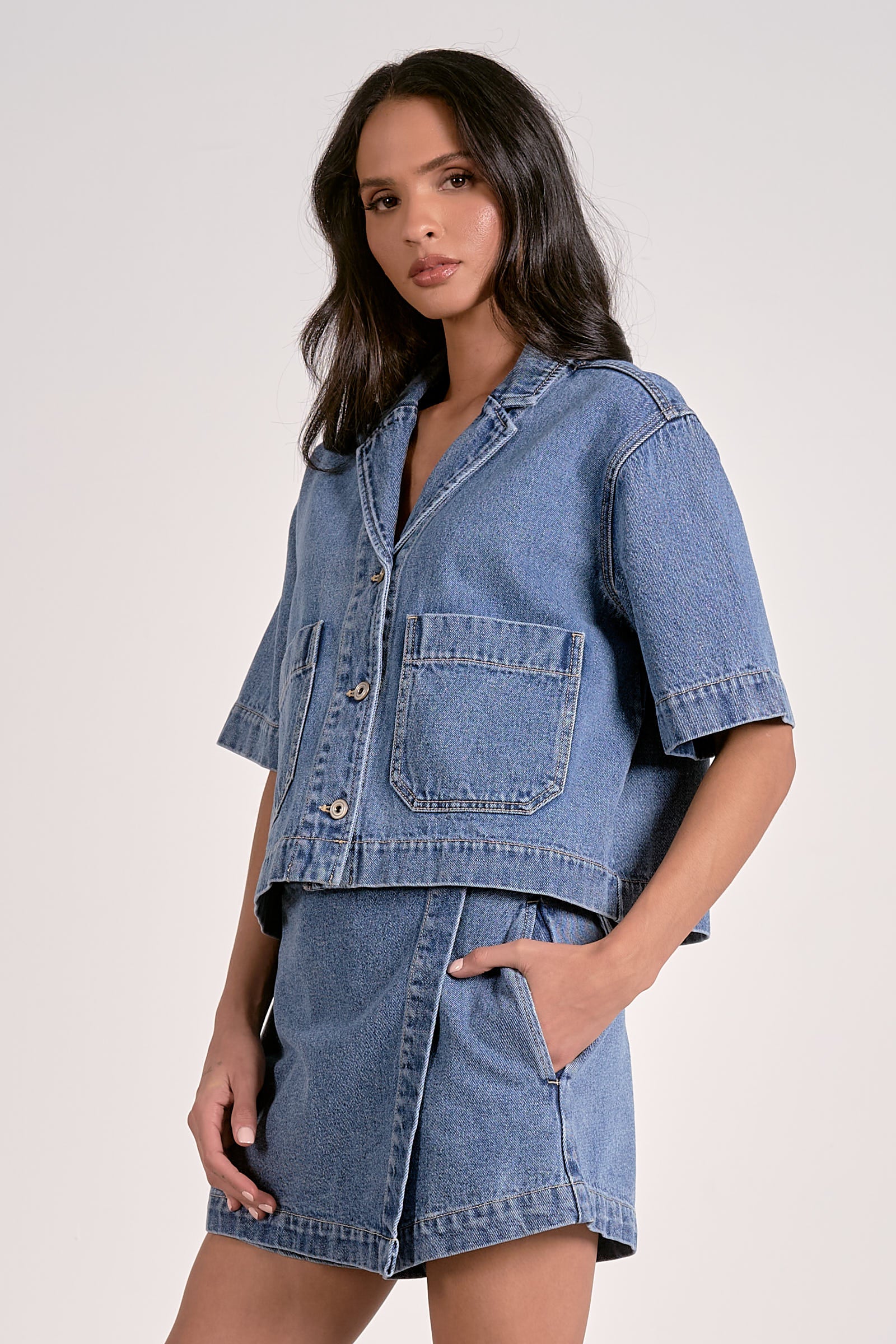Elan Denim Short Sleeve Top - Image 3