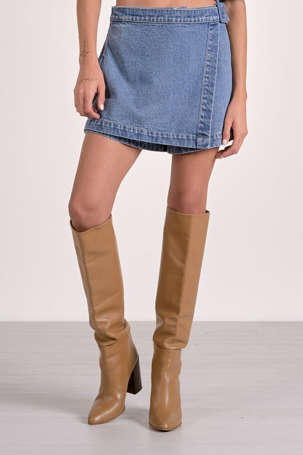 Elan Slanted Front Skort in Denim - Image 2