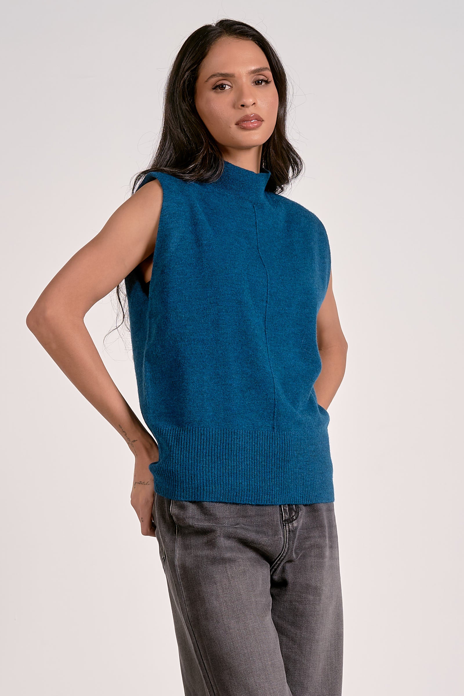 Elan Mock Neck Sweater in Teal - Image 2