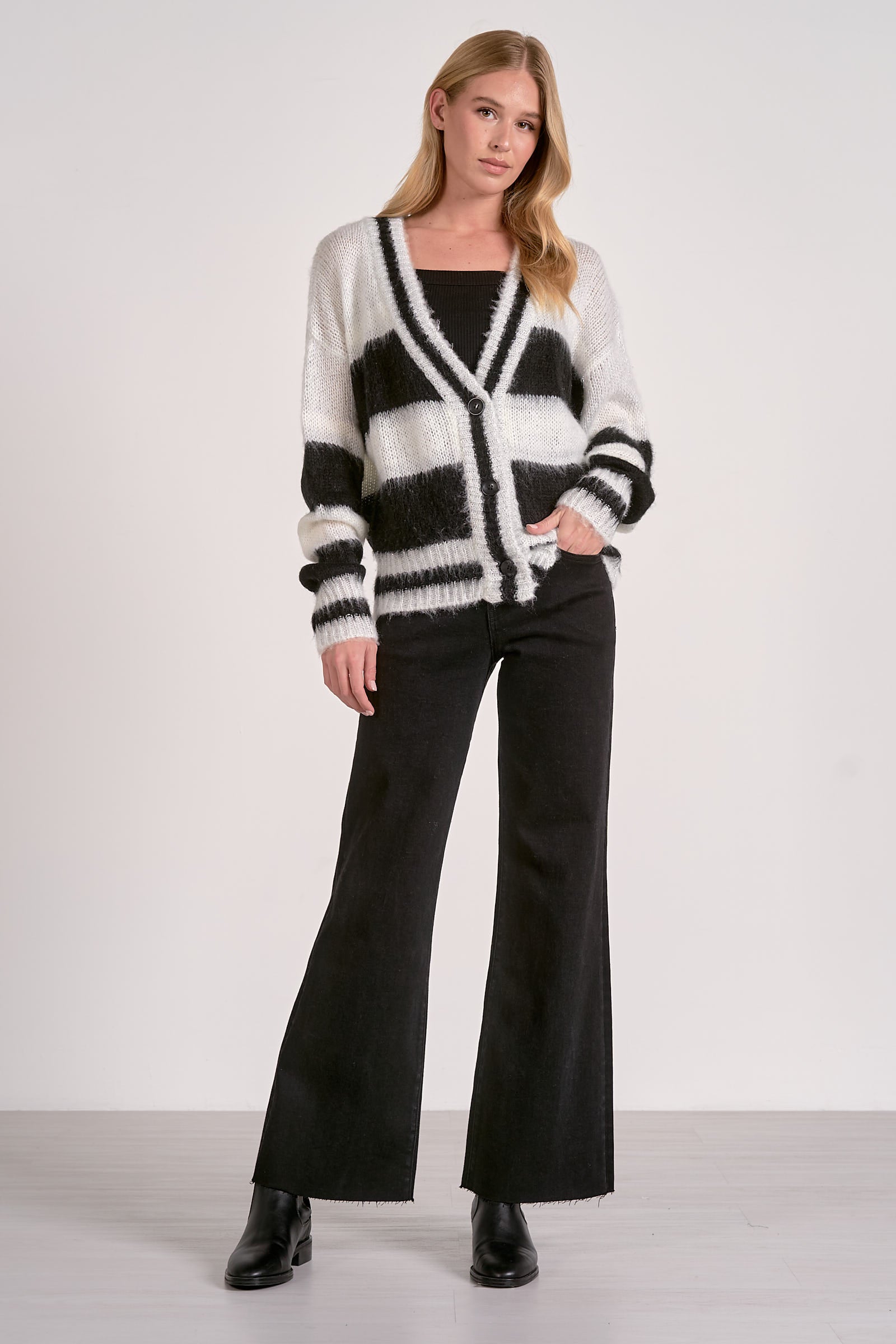 Elan Striped V-Neck Cardigan Sweater - Image 2