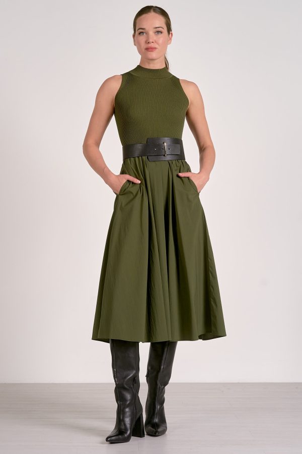 Elan Elsie Mixed Media Maxi Dress in Pine