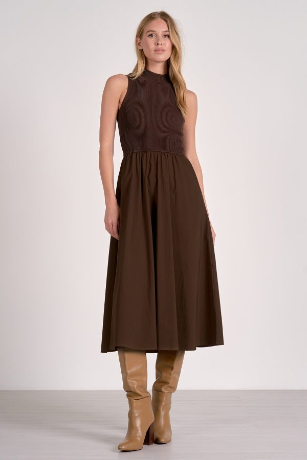Elan Elsie Mixed Media Maxi Dress in Cocoa