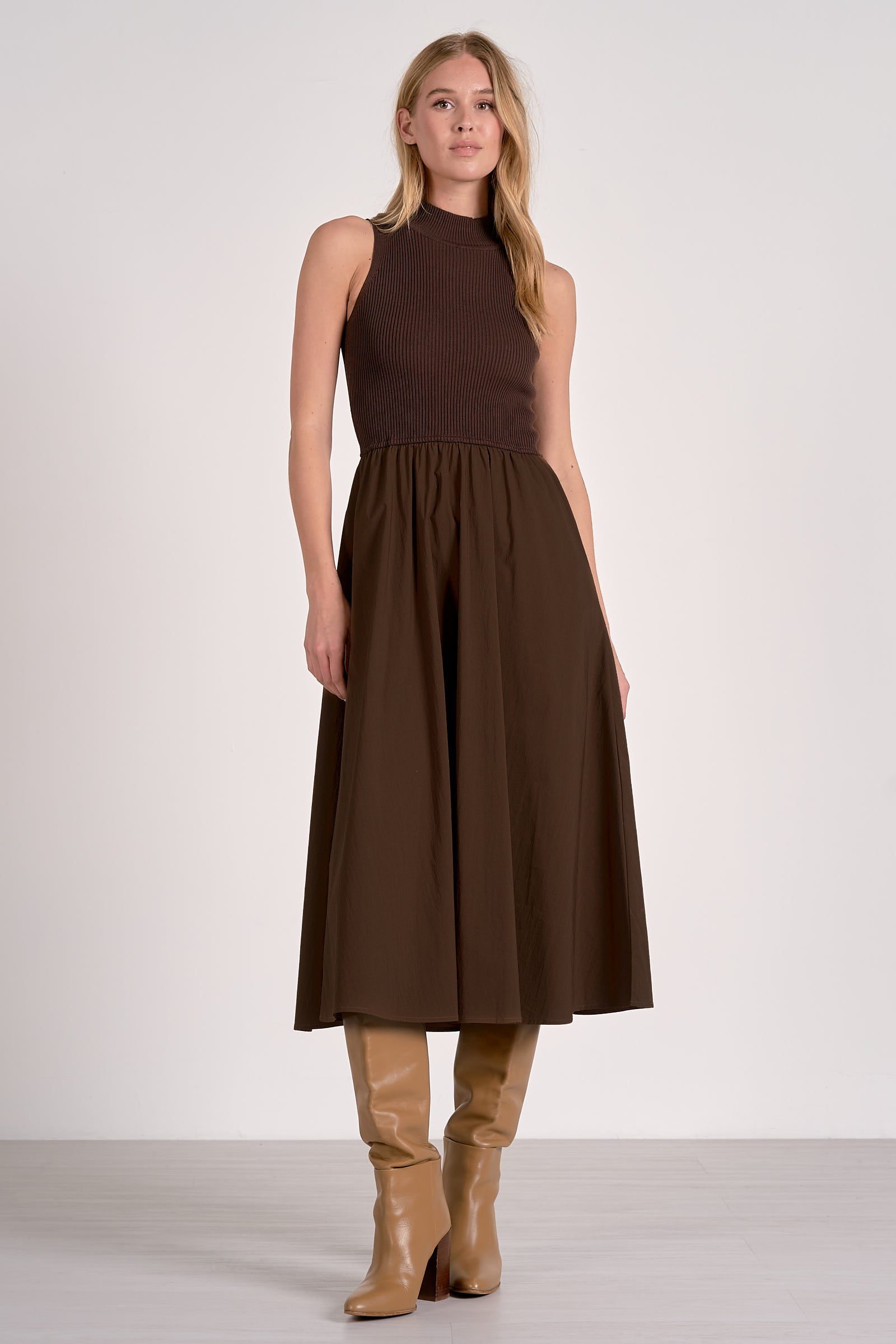 Elan Elsie Mixed Media Maxi Dress in Cocoa - Image 1