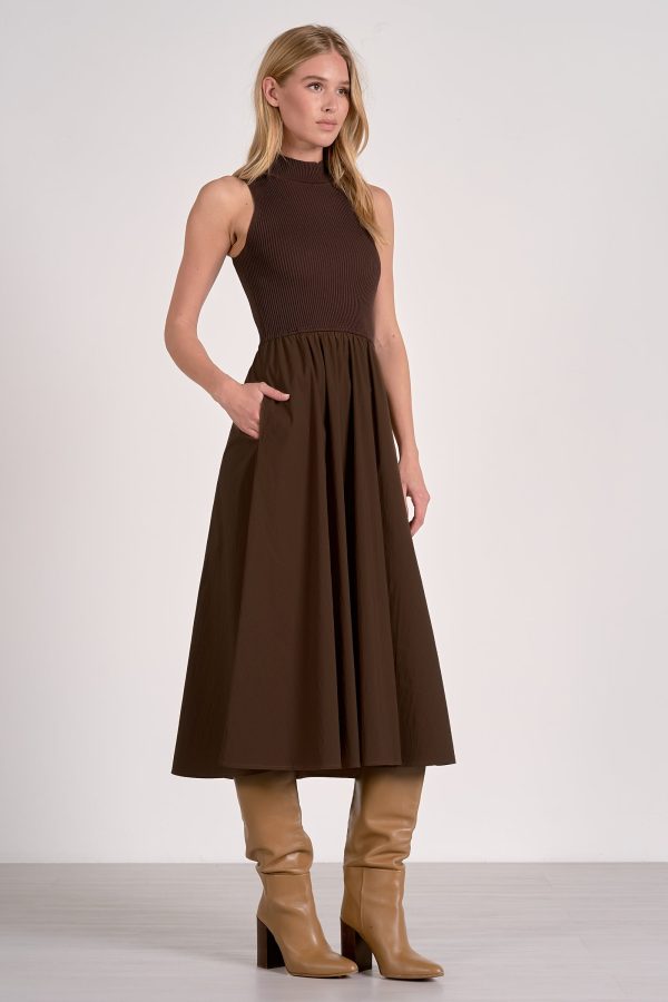 Elan Elsie Mixed Media Maxi Dress in Cocoa - Image 2