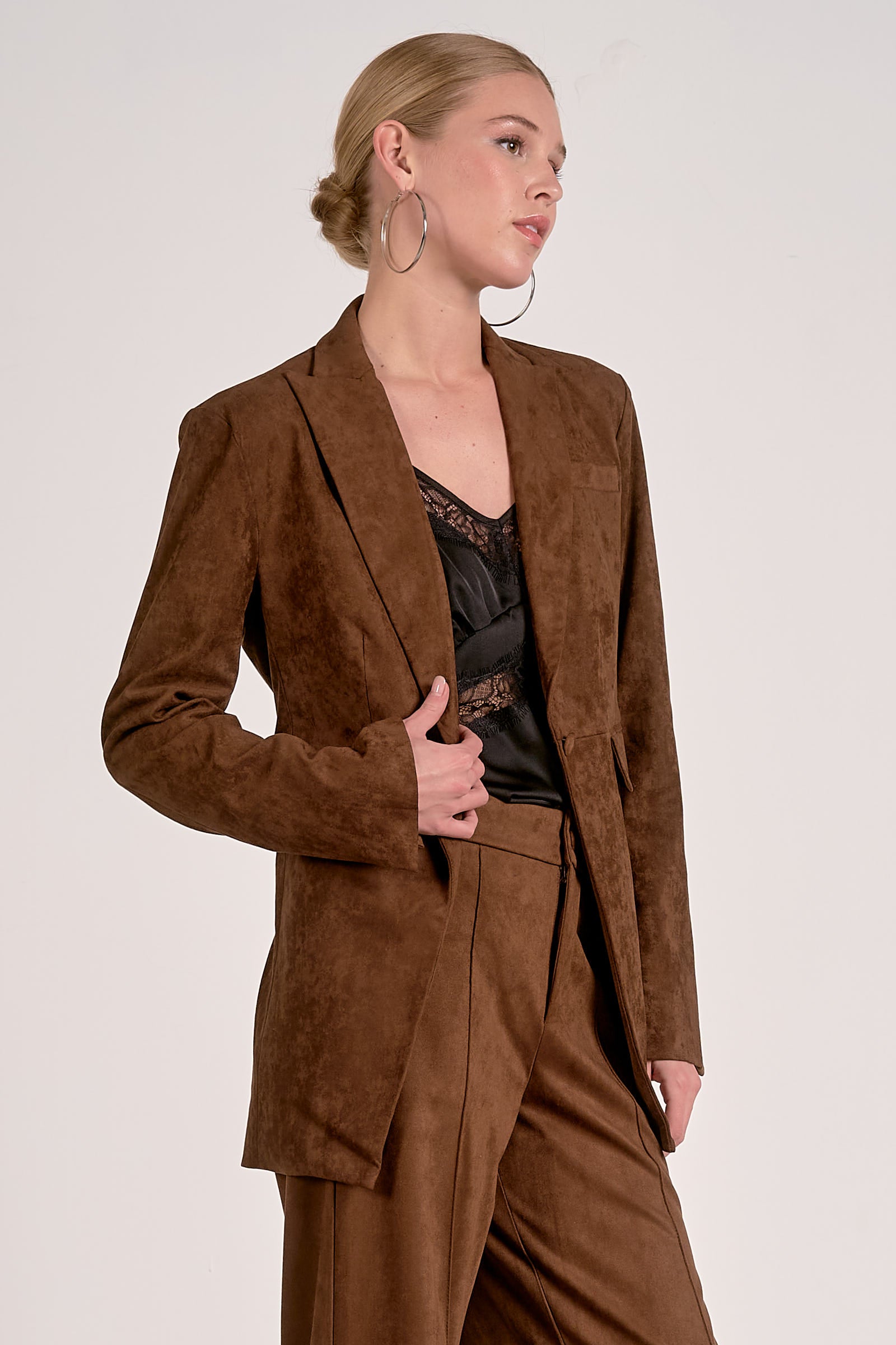 Elan Suede Blazer in Chocolate - Image 3