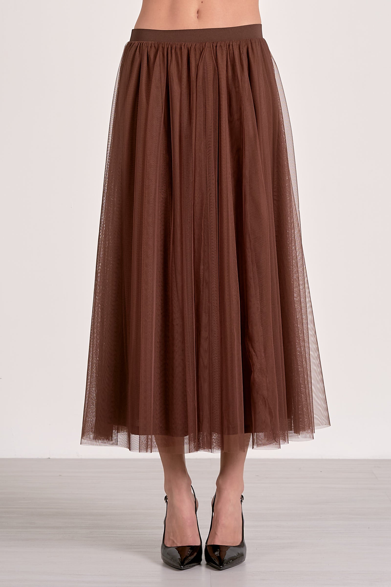 Elan Tulle Midi Skirt in Chocolate - Image 2