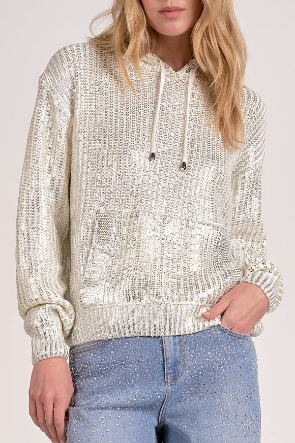 Elan Metallic Threaded Hoodie in White