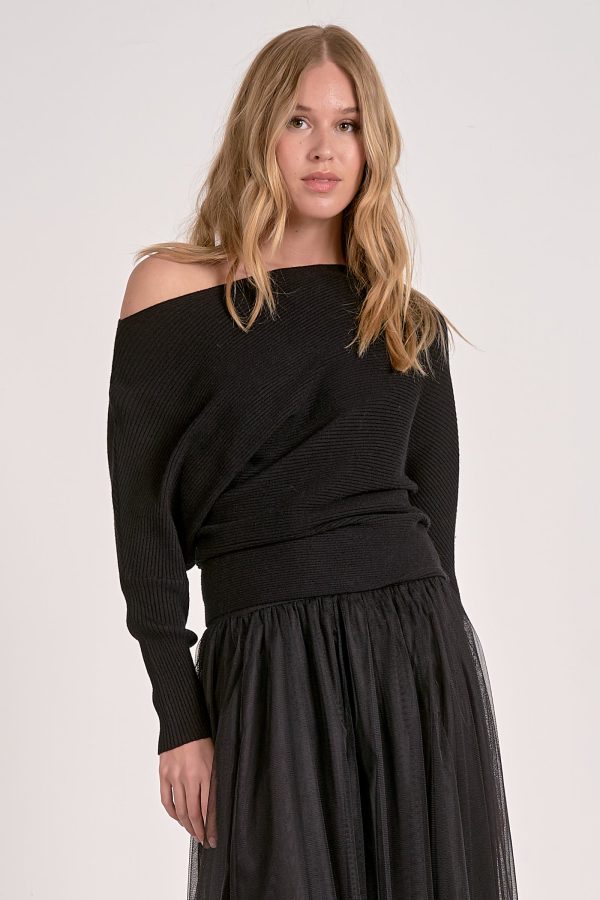 Elan Off-the Shoulder Sweater in Black - Image 2