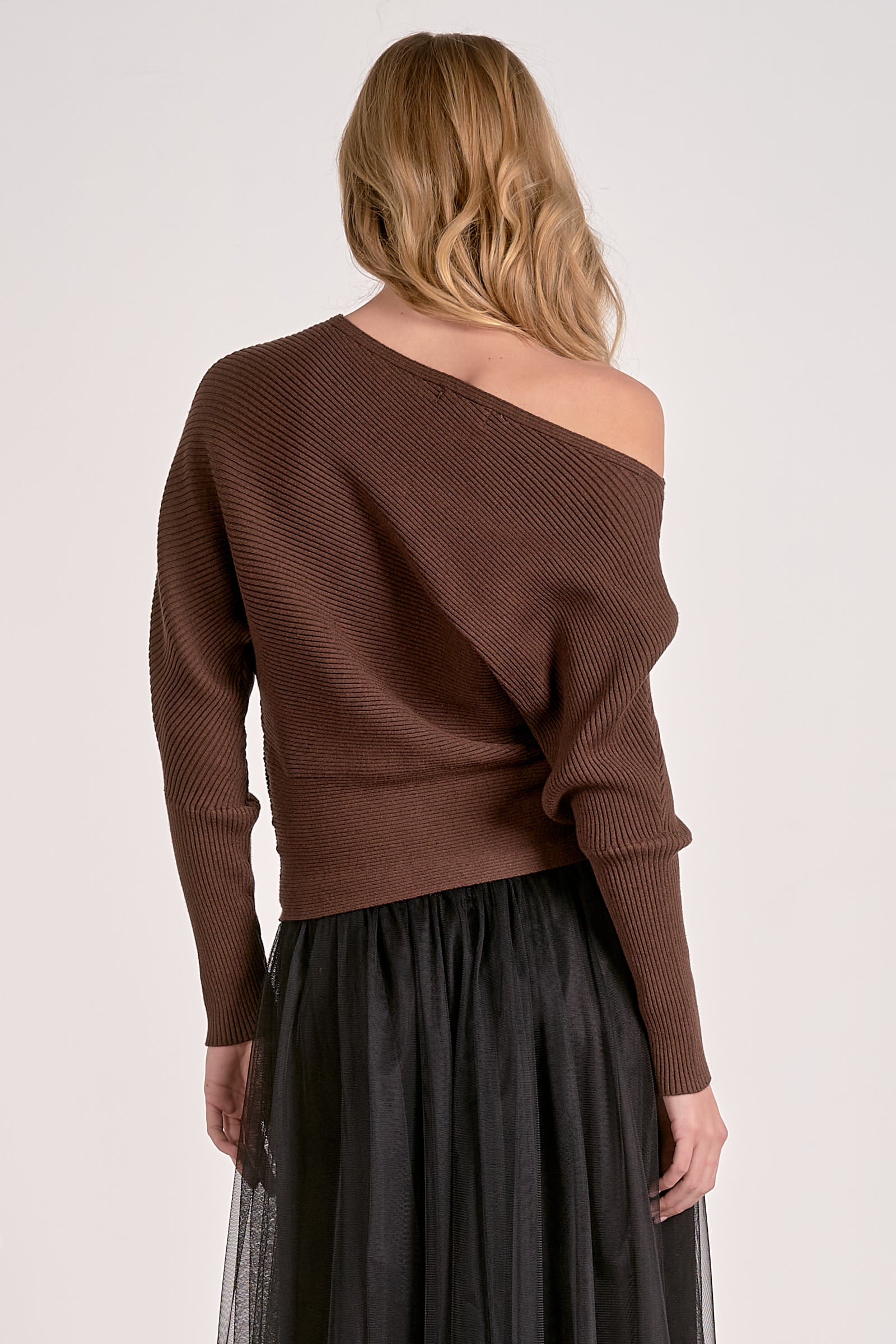 Elan Off-the Shoulder Sweater in Dark Chocolate - Image 4