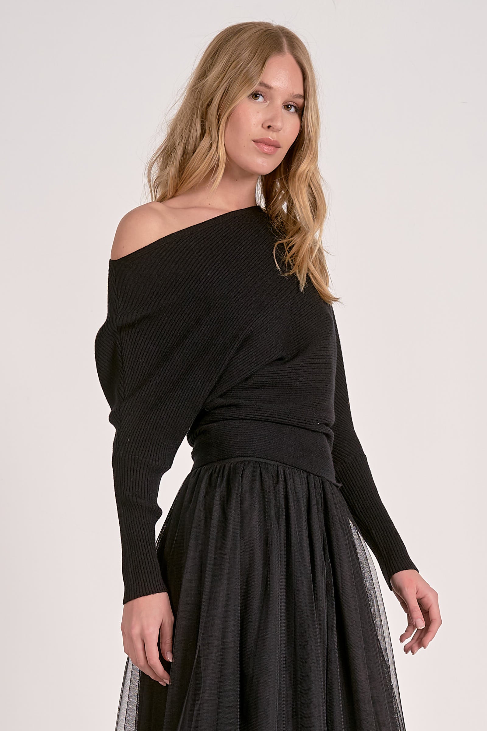 Elan Off-the Shoulder Sweater in Black - Image 3