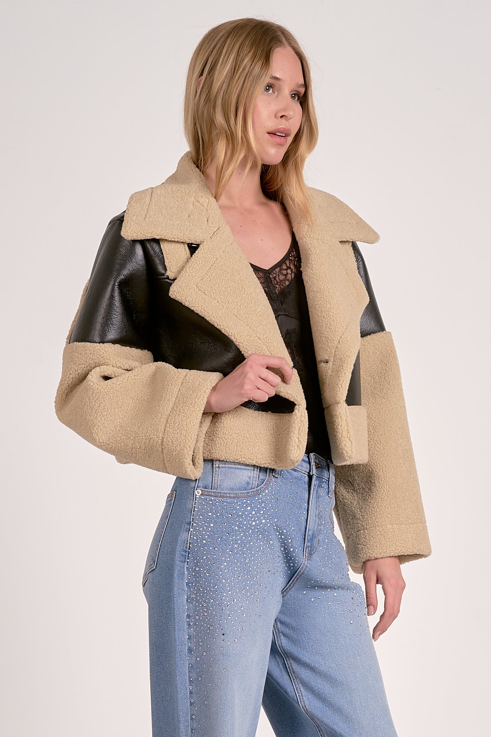 Elan Faux Leather Sherpa Jacket - Image 2