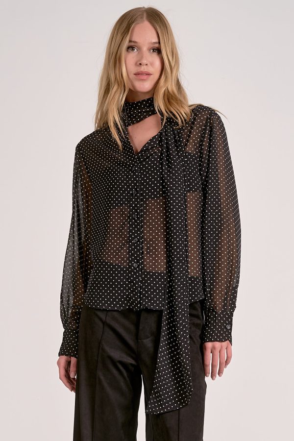 Elan Polka Dot Neck Tie Blouse