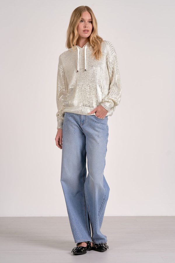 Elan Metallic Threaded Hoodie in White - Image 2
