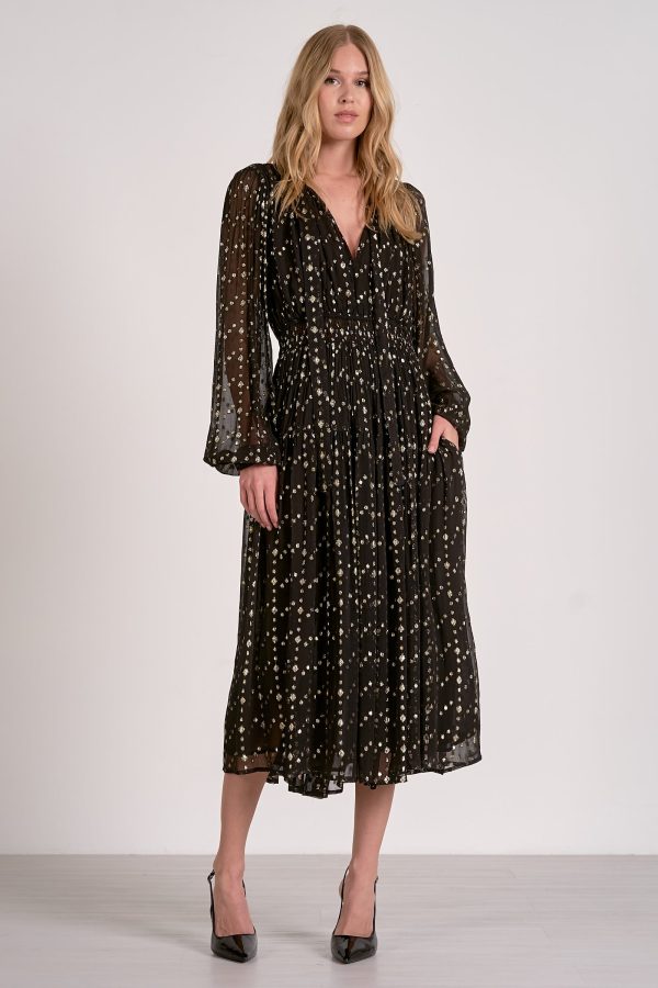 Elan Long Sleeve Maxi Dress with Tie Neck