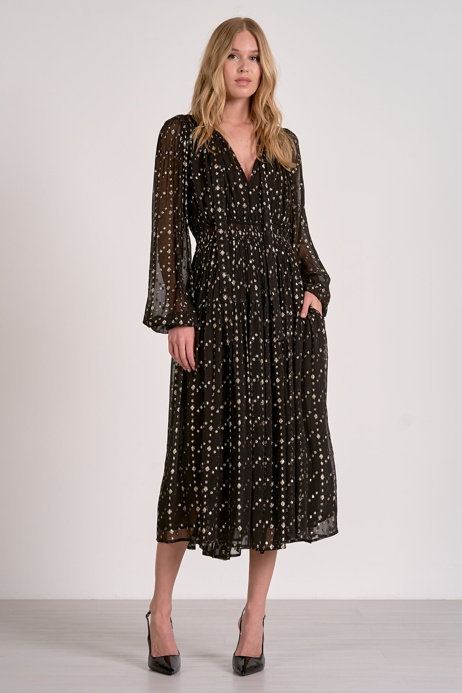 Elan Long Sleeve Maxi Dress with Tie Neck - Image 1