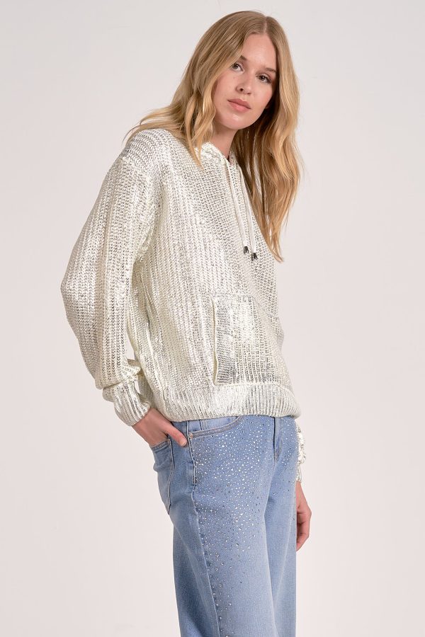 Elan Metallic Threaded Hoodie in White - Image 3