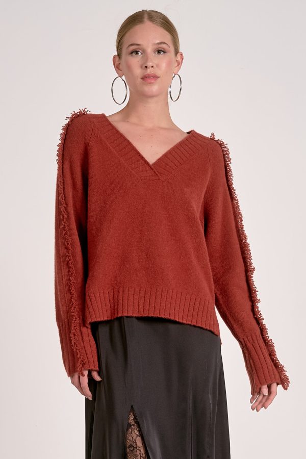Elan Fray V-Neck Sweater in Rust - Image 2