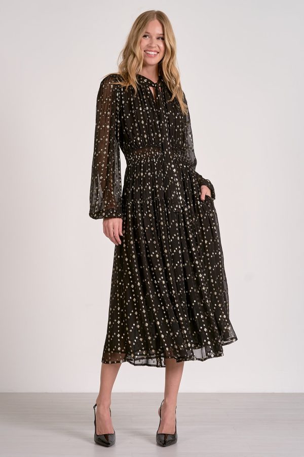 Elan Long Sleeve Maxi Dress with Tie Neck - Image 2