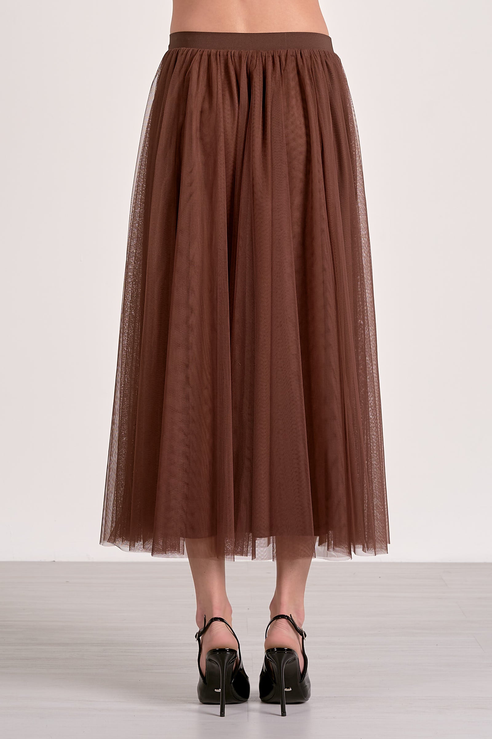Elan Tulle Midi Skirt in Chocolate - Image 4