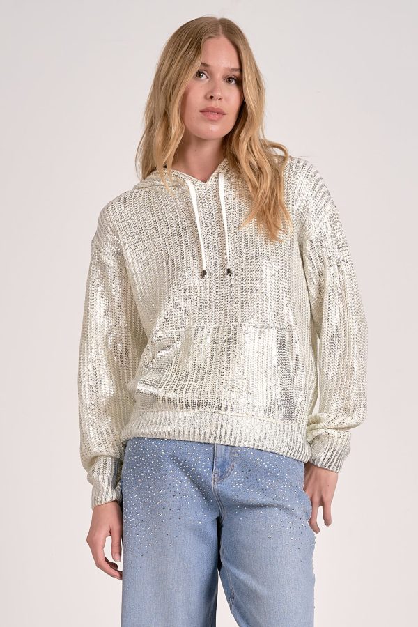 Elan Metallic Threaded Hoodie in White - Image 5