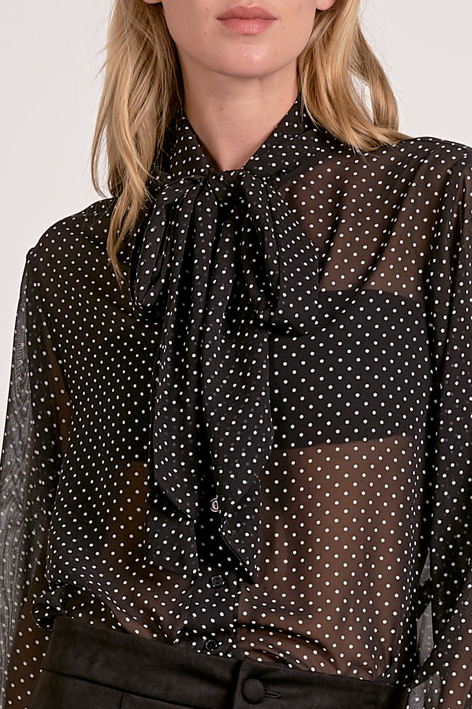 Elan Polka Dot Neck Tie Blouse - Image 2