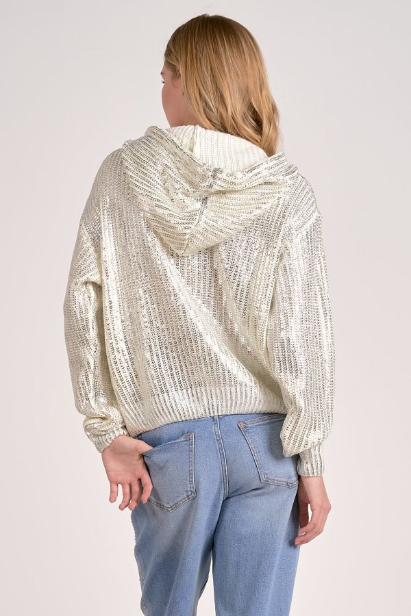 Elan Metallic Threaded Hoodie in White - Image 4
