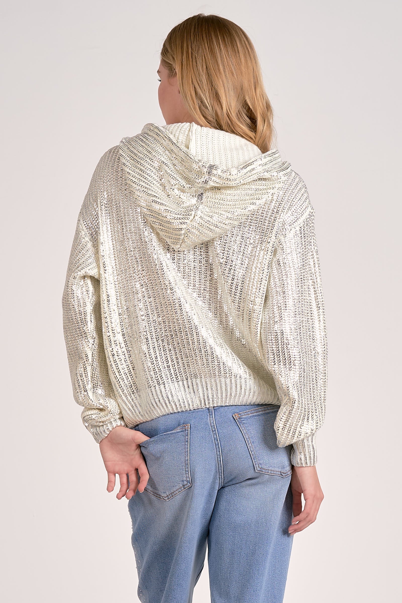 Elan Metallic Threaded Hoodie in White - Image 4