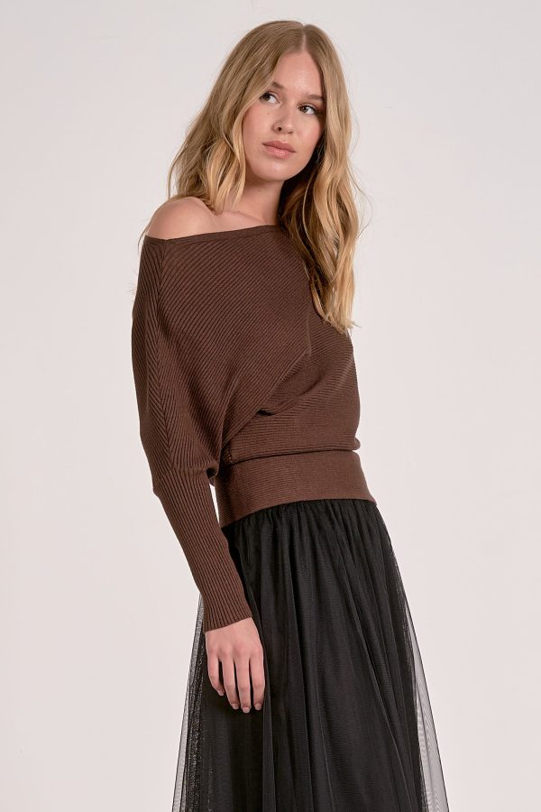 Elan Off-the Shoulder Sweater in Dark Chocolate - Image 5