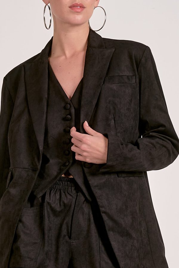 Elan Suede Blazer in Black - Image 3