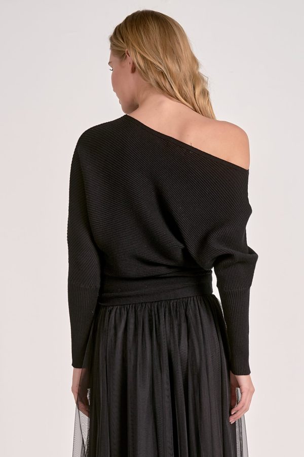Elan Off-the Shoulder Sweater in Black - Image 4