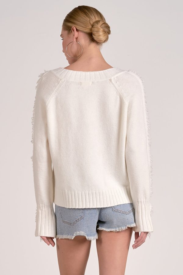 Elan Fray V-Neck Sweater in White - Image 4