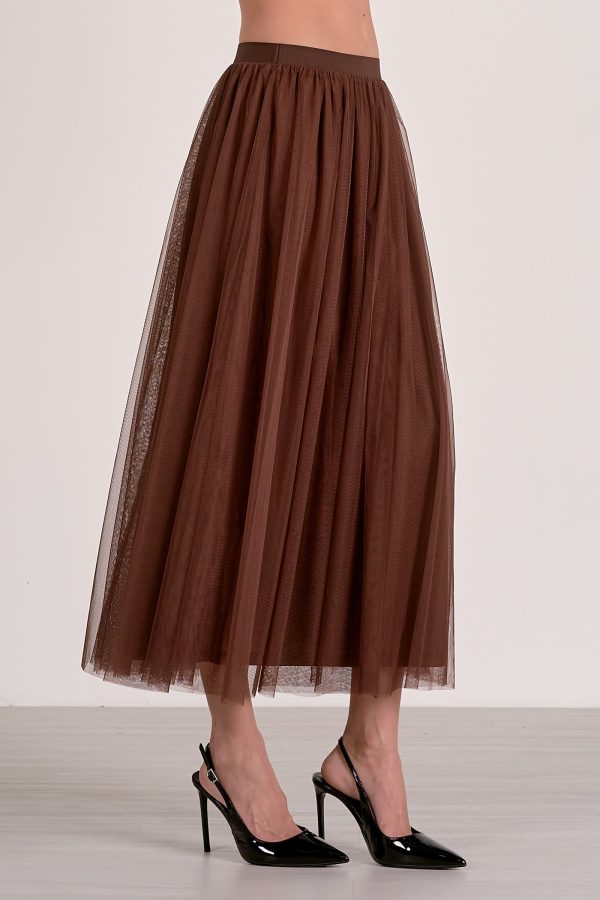 Elan Tulle Midi Skirt in Chocolate - Image 3